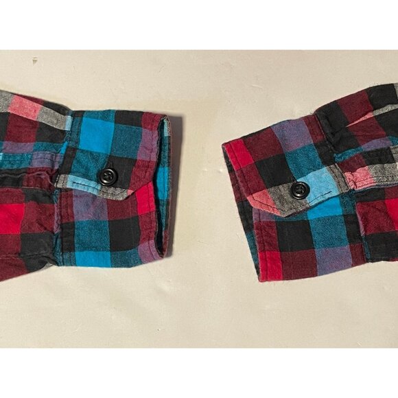 BDG shirt mens medium button long sleeve plaid checkered red blue - Picture 5 of 10